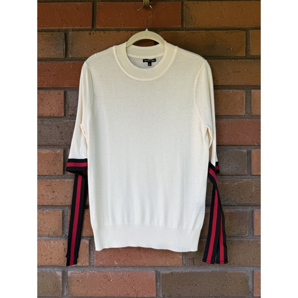 Who What Wear Ribbon Sleeve Sweater 3/4 Sleeve Top | White | Women's Size Large